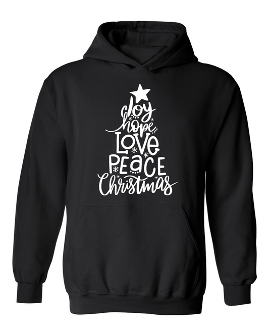 Men’s Joy Hope Love Peace Christmas Bright Colors Hoodie