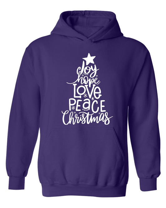 Men’s Joy Hope Love Peace Christmas Bright Colors Hoodie