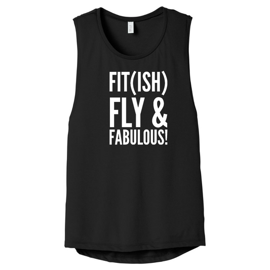 Lightweight Muscle Tank in Black with slogan 'Fit(Ish)', perfect for Black Women that enjoy fitness.