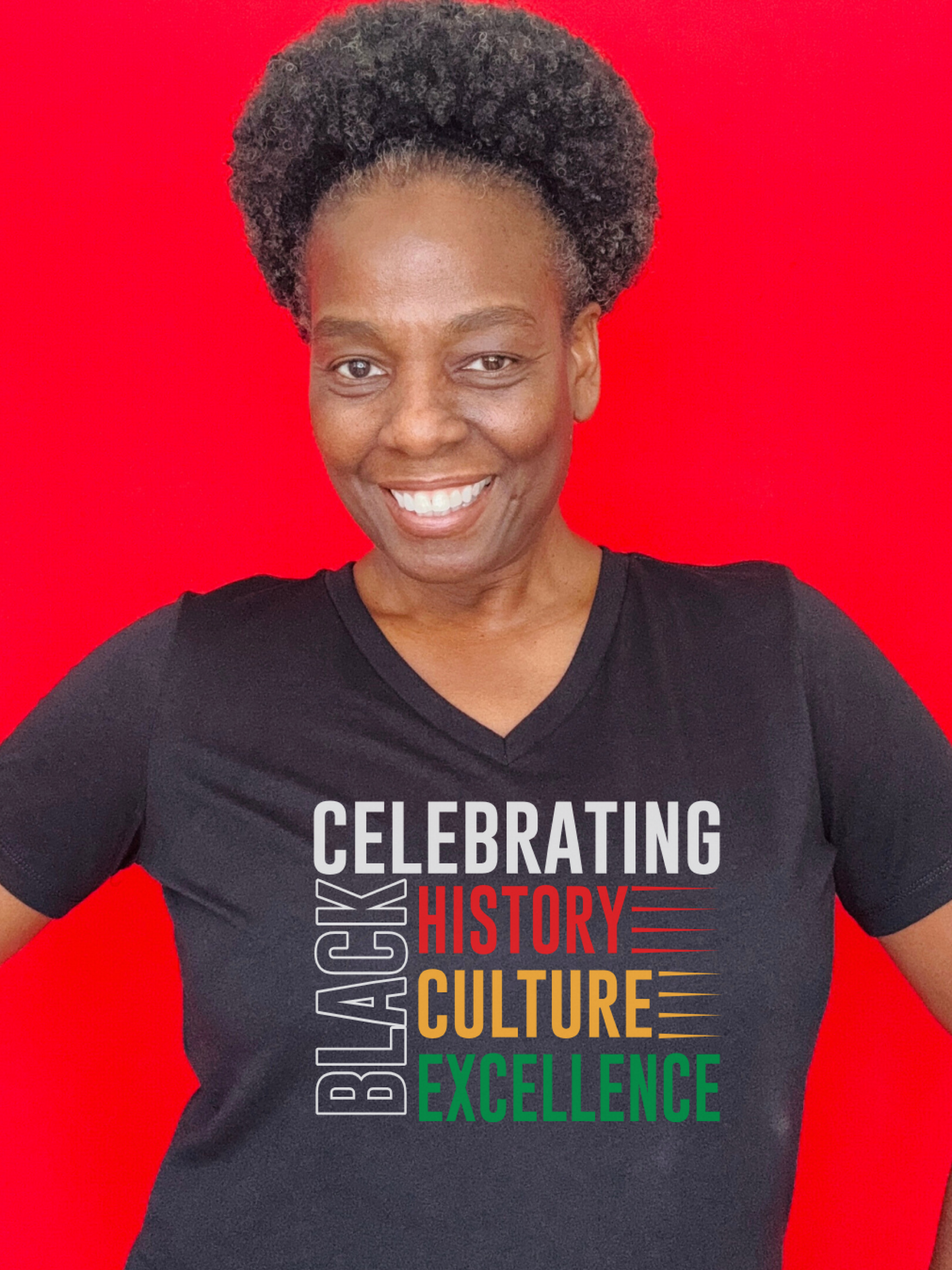 Black V-neck Black Excellence t-shirt for Black Women in fitness 