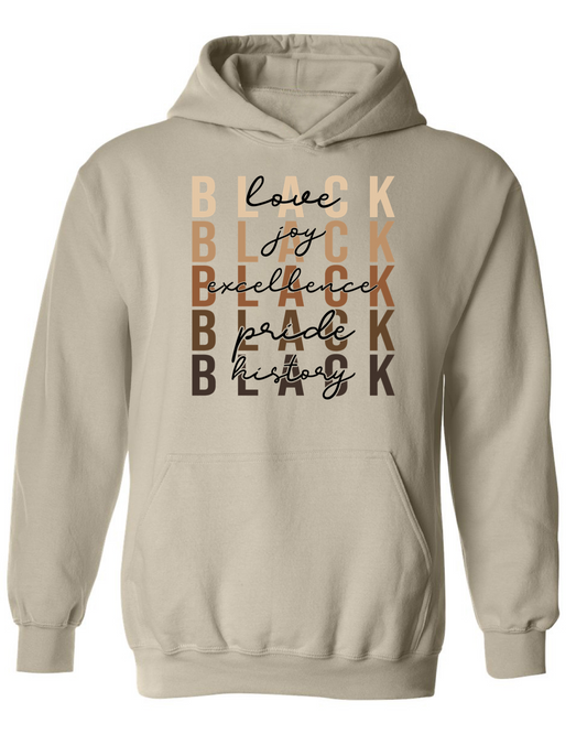 Men's Black Joy, Love, Excellence, Pride, History Hoodie