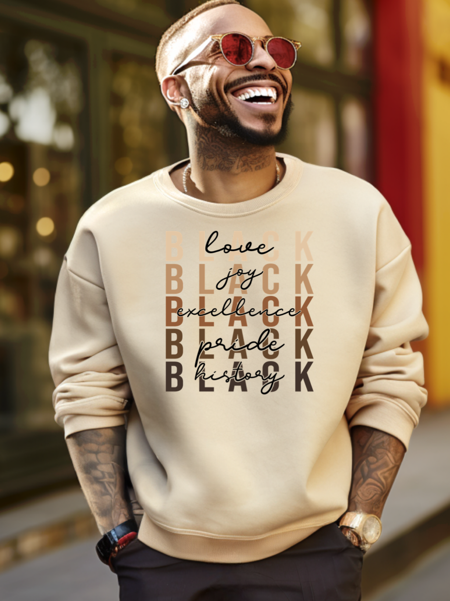 Men's Black Joy, Love, Excellence, Pride, History  Crewneck Sweatshirt